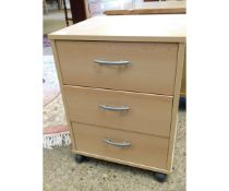 BEECHWOOD EFFECT THREE DRAWER BEDSIDE CABINET WITH CHROMIUM HANDLES