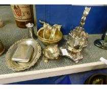 MIXED LOT OF SILVER PLATED CREAM AND SUGAR BOWL SET TOGETHER WITH A FURTHER SILVER PLATED TRAY,