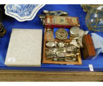 MIXED LOT OF SILVER PLATED WARES, AN F E BECKER & CO PART SET OF WEIGHTS ETC