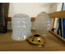 MOTTLED GLASS SHADE TOGETHER WITH A FURTHER ACORN HOBNAIL CUT SHADE (2)