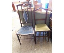 UNUSUAL ARTS & CRAFTS STYLE SIMULATED ROSEWOOD HIGH BACK BEDROOM CHAIR, THE CRESTING RAIL INLAID