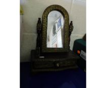 INDIAN TYPE DECORATIVE DRESSING TABLE MIRROR WITH FITTED DRAWER TO BASE