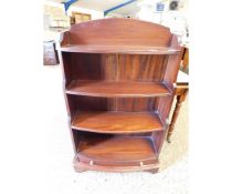 EASTERN HARDWOOD FORMED WATERFALL FRONT BOOKCASE WITH THREE FIXED SHELVES WITH FULL WIDTH DRAWER