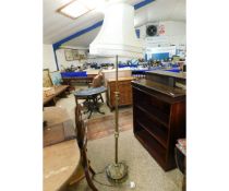 VICTORIAN BRASS EXTENDABLE STANDARD LAMP WITH GREEN TASSELLED SHADE