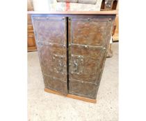 GOOD QUALITY FAUX METAL DOUBLE DOOR CABINET WITH BEECHWOOD TOP AND BASE