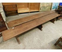 PAIR OF GOOD QUALITY MODERN OAK HALL BENCHES WITH SHAPED ENDS