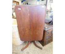 GOOD QUALITY ELM RECTANGULAR TILT TOP TABLE ON A TURNED COLUMN AND A TRIPOD BASE