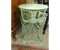 GREEN PAINTED METAL OWL FORMED SIDE TABLE