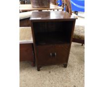 MAHOGANY EFFECT BEDSIDE CUPBOARD WITH OPEN SHELF AND TWO CUPBOARD DOORS