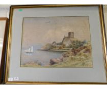 P C, MONOGRAMMED AND DATED 80, WATERCOLOUR, INSCRIBED DUNELLY CASTLE , 44 X 60CM