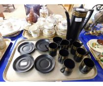 TRAY CONTAINING PORTMEIRION GREEK KEY DECORATED COFFEE SET