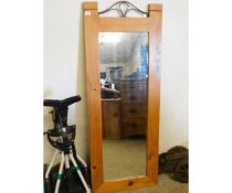 PINE FRAMED RECTANGULAR MIRROR WITH METAL TOP