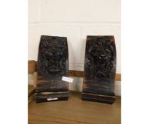 PAIR OF CARVED LION OAK WALL BRACKETS