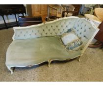 20TH CENTURY FRENCH TYPE PAINTED CHAISE LONGUE WITH GREEN UPHOLSTERY