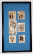 G KRANDELL: six humorous pen and ink sketches/caricatures mounted in one frame, mid to late 19th