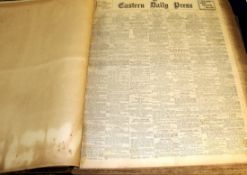 THE EASTERN DAILY PRESS, 1913, July-December, elephant folio, old half calf worn