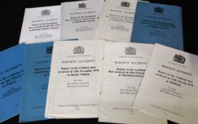 Packet ten Ministry of Transport Railway accident reports, 1966-89, folio, original printed wraps (