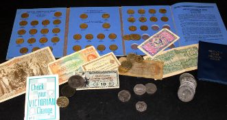 Box accumulation UK and world coins including some pre-1947 + a few bank notes