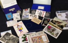 Box assorted mainly UK coins and commemoratives including Danbury Mint 1976 and 1977 Silver