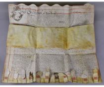 IMPORTANT LATE 17TH CENTURY VELLUM INDENTURE DATED 19 OCTOBER 1697, five vellum membranes in nine