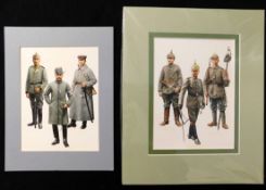 PIERRE TURNER (1943-2011), two well executed original pen, ink and watercolour military uniform