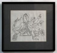 MICHAEL JOHN HEATH, original pen and ink cartoon, 1970s?, approx 205 x 230mm, framed and glazed