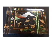 WWI photo ephemera album contained within a hand painted landscape (Oriental depiction)