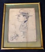 Indistinctly signed pencil caricature, possibly of an American actor circa 1930s, approx 220mm x
