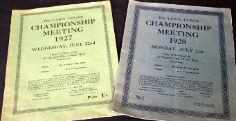 Packet two Wimbledon Lawn Tennis Championship meeting programmes, Wednesday June 22nd 1927 and