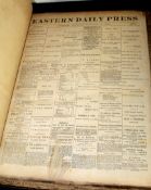 THE EASTERN DAILY PRESS, 1893, January-June, elephant folio, old half calf worn, lacks backstrip
