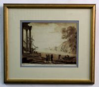 RICHARD EARLOM AFTER CLAUDE LORRAINE, aquatint Mediterranean coastal scene with fishermen and