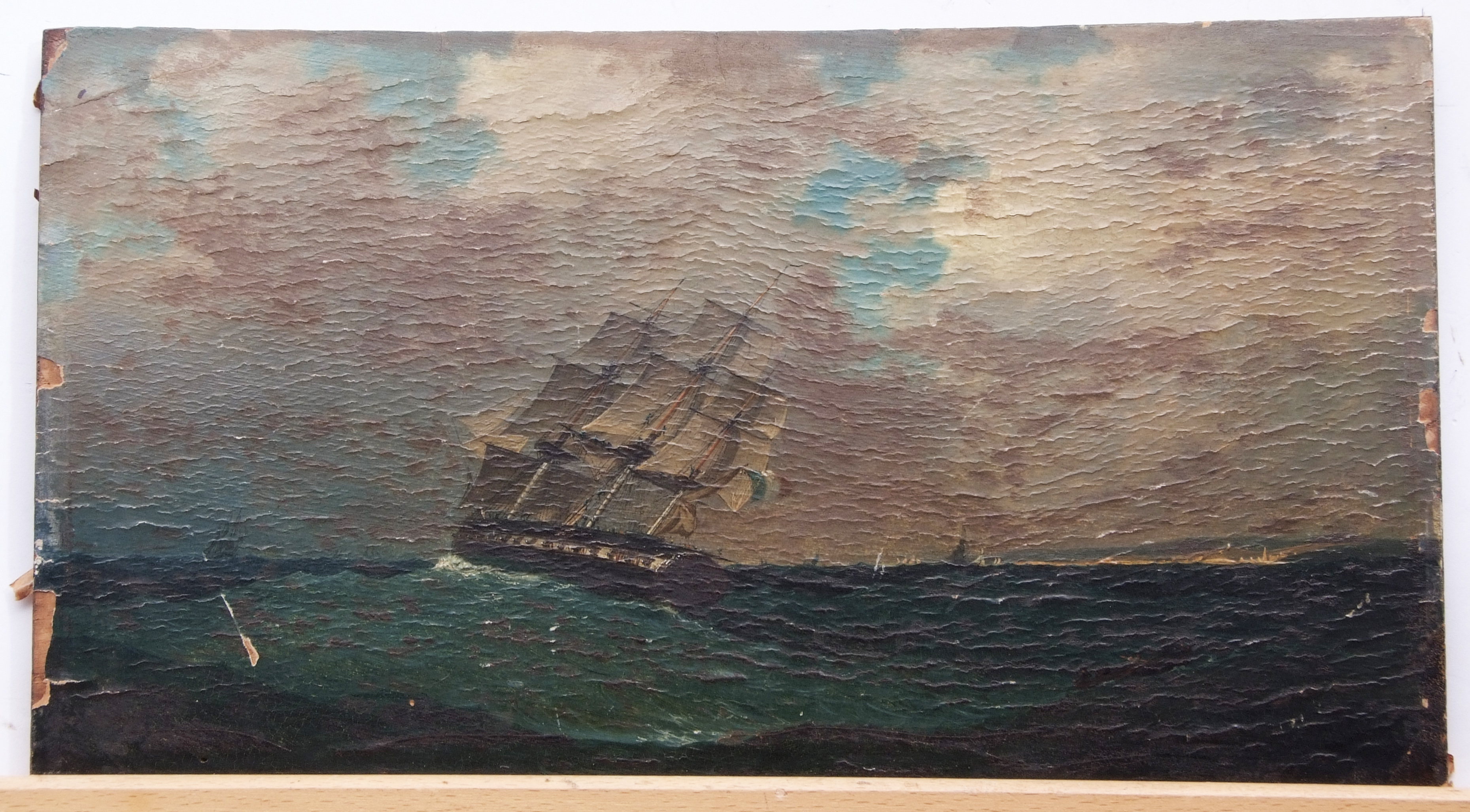 19th century English School, oil on paper laid to panel, Seascape, 23 x 41cm, unframed