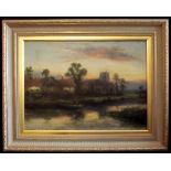 WILLIAM LANGLEY (fl 1880-1920) Tranquil River Landscape at Sunset, Oil, signed lower left 40 x 61cms