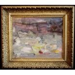 MAUDUIT (20th Century, French) Abstract study of a harbour scene, oil 28 x 34cms