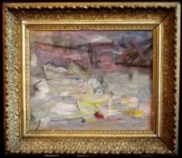 MAUDUIT (20th Century, French) Abstract study of a harbour scene, oil 28 x 34cms