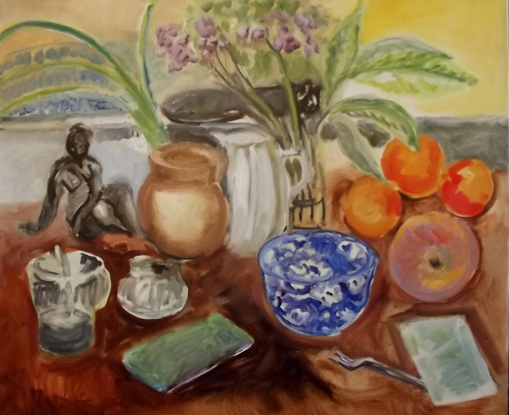 MARGARET HARMSWORTH (1928-2007) Still Life, Oil, signed to the base of the Blue bowl 50 x 60cms - Image 2 of 3