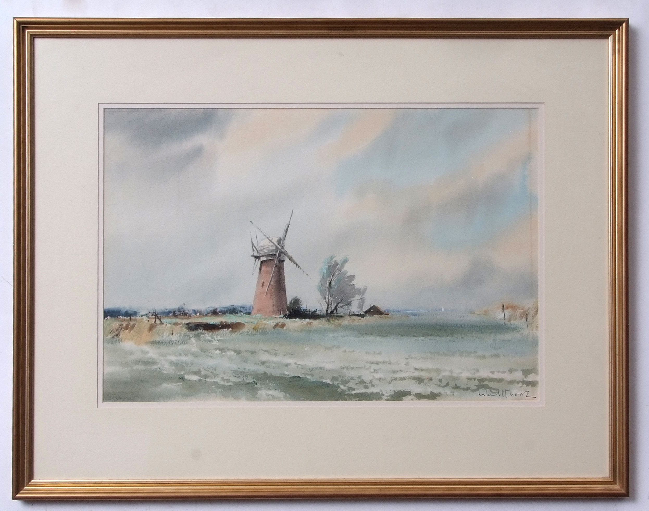 AR LESLIE L HARDY MOORE, RI, (1907-1997) "Thurne Mouth" watercolour, signed lower right