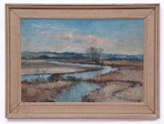 AR IAN HOUSTON (born 1934) "Sunlight and Shadow: River Yare" oil on board, signed lower right