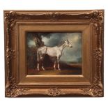 ATTRIBUTED TO RAOUL MILLAIS (1901-1999) White horse in landscape oil on board 19 x 23cms