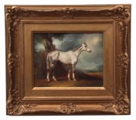 ATTRIBUTED TO RAOUL MILLAIS (1901-1999) White horse in landscape oil on board 19 x 23cms