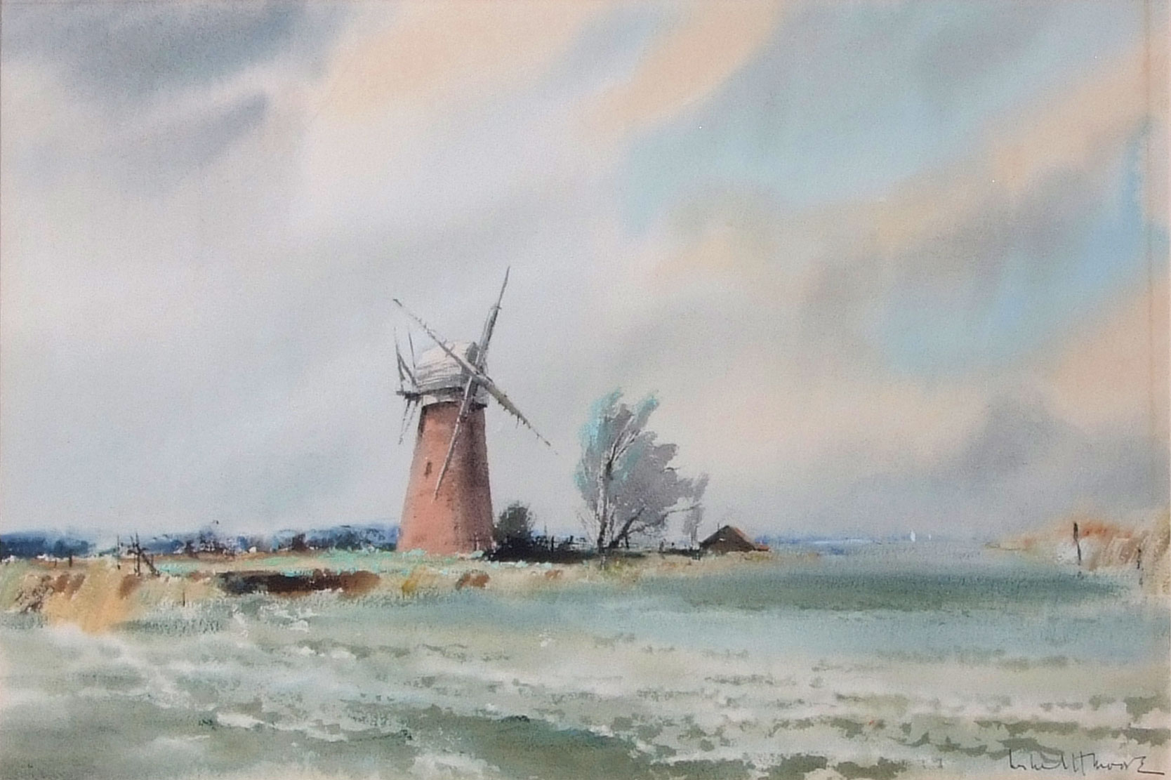 AR LESLIE L HARDY MOORE, RI, (1907-1997) "Thurne Mouth" watercolour, signed lower right - Image 2 of 2