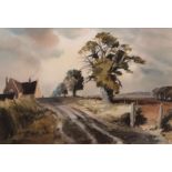 AR LESLIE L HARDY MOORE, RI, (1907-1997) "Lane near Ranworth Staithe" watercolour, signed lower