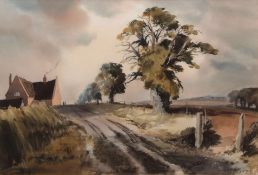 AR LESLIE L HARDY MOORE, RI, (1907-1997) "Lane near Ranworth Staithe" watercolour, signed lower