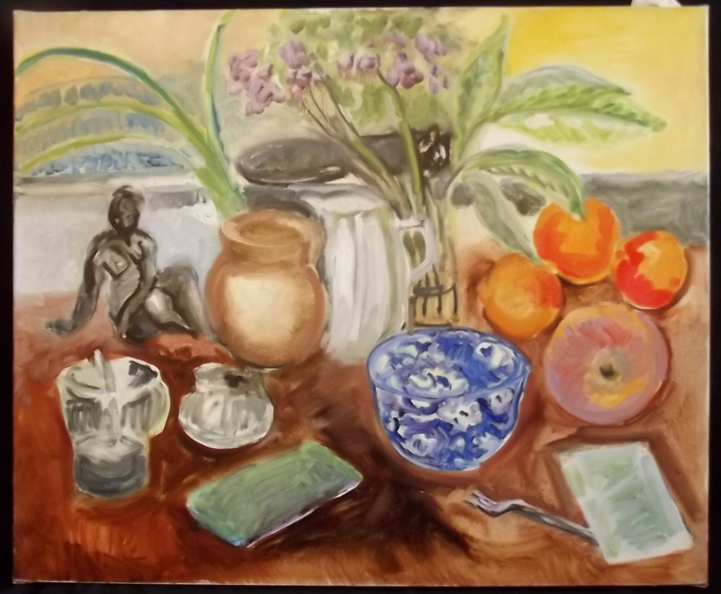 MARGARET HARMSWORTH (1928-2007) Still Life, Oil, signed to the base of the Blue bowl 50 x 60cms
