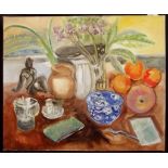 MARGARET HARMSWORTH (1928-2007) Still Life, Oil, signed to the base of the Blue bowl 50 x 60cms