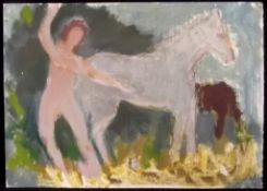 AKOS BIRO (1911-2002) 'Lady Godiva', Oil, studio stamp verso