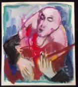 AKOS BIRO (1911-2002) 'The Guitar Player', Gouache, studio stamp verso