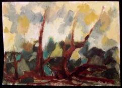 AKOS BIRO (1911-2002) Abstract Landscape, Oil, signed lower right 40 x 56cms