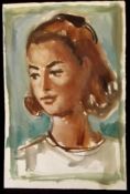 AKOS BIRO (1911-2002) Portrait of a young girl, Gouache, Studio Stamp to reverse