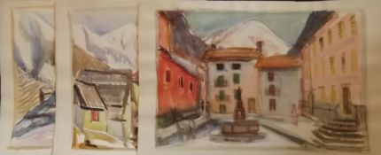 AKOS BIRO (1911-2002) Landscapes, 3 Watercolours, studio stamps verso